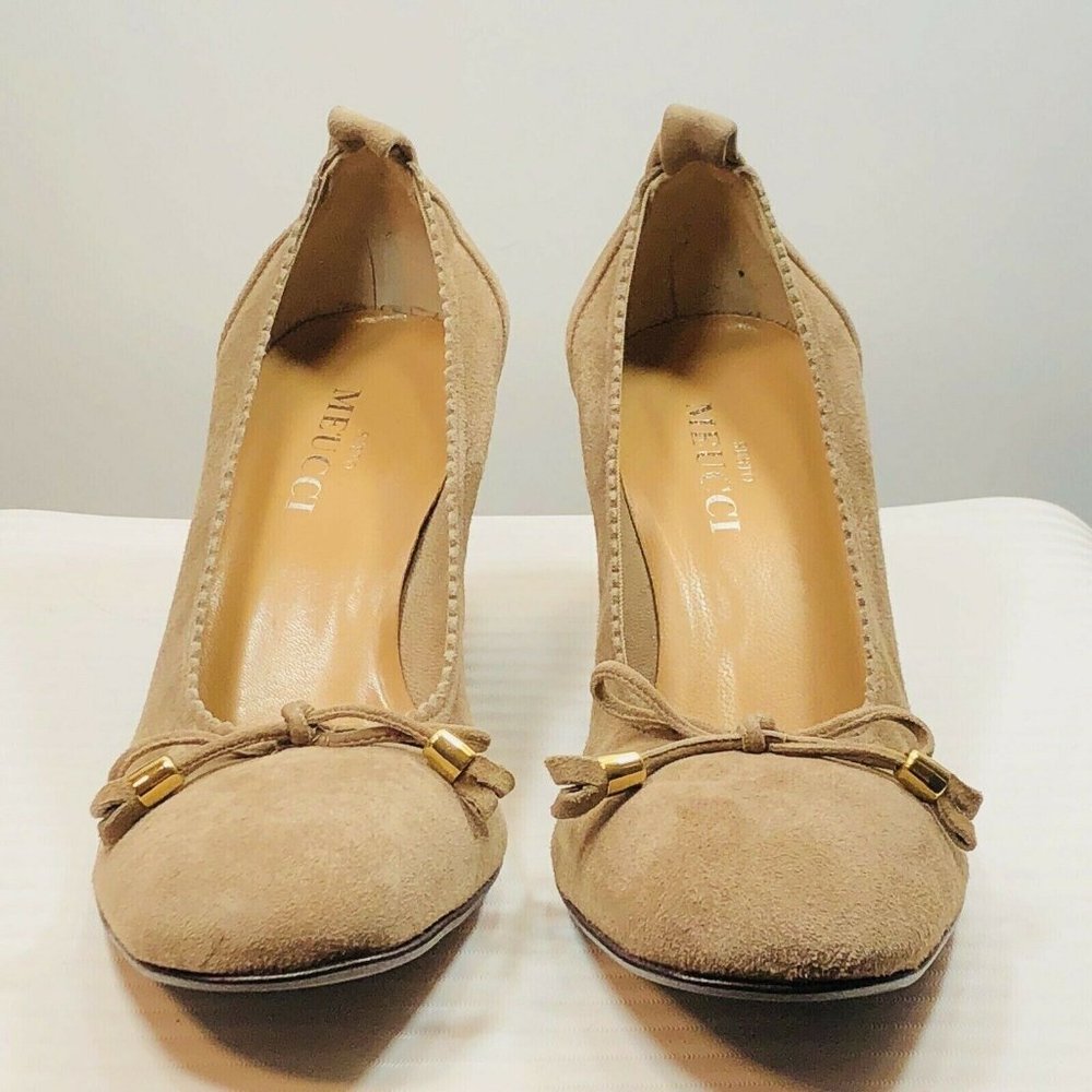 Sesto Meucci Suede Leather Gold Trim Shoes Pumps - Picture 7 of 12